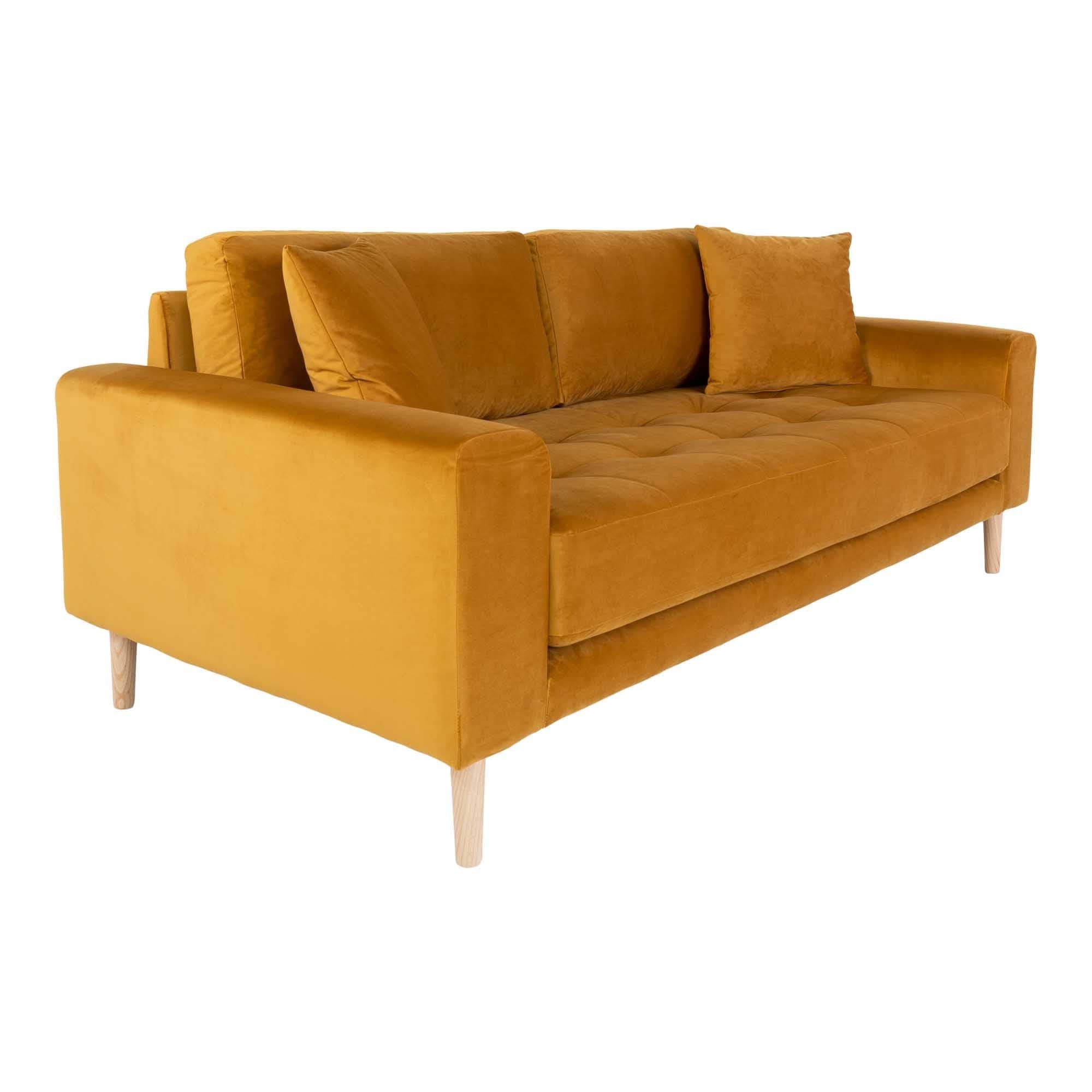 House Nordic Canapea Fixa, 2,5 Locuri, tapitat cu stofa, Perne Incluse, Lido S Velvet Mustariu / Natural, l180xA93xH76 cm