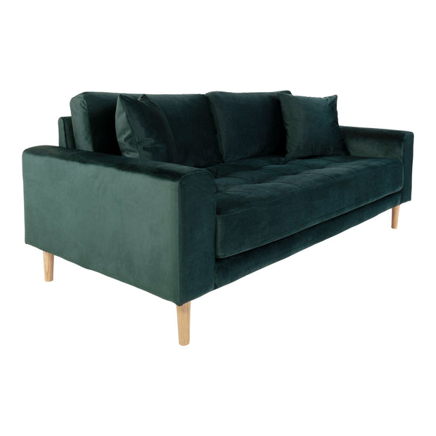 House Nordic Canapea Fixa, 2,5 Locuri, tapitat cu stofa, Perne Incluse, Lido S Velvet Verde Inchis / Natural, l180xA93xH76 cm