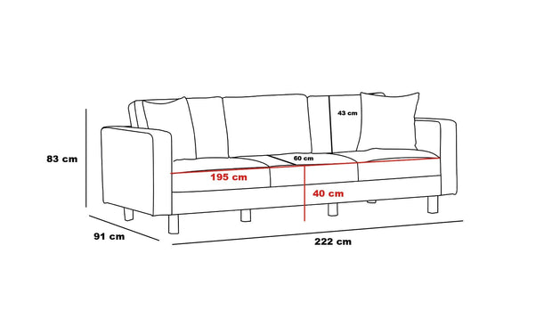 Asir Canapea fixa 3 locuri, Berlin Gold Crem, l220xA91xH83 cm