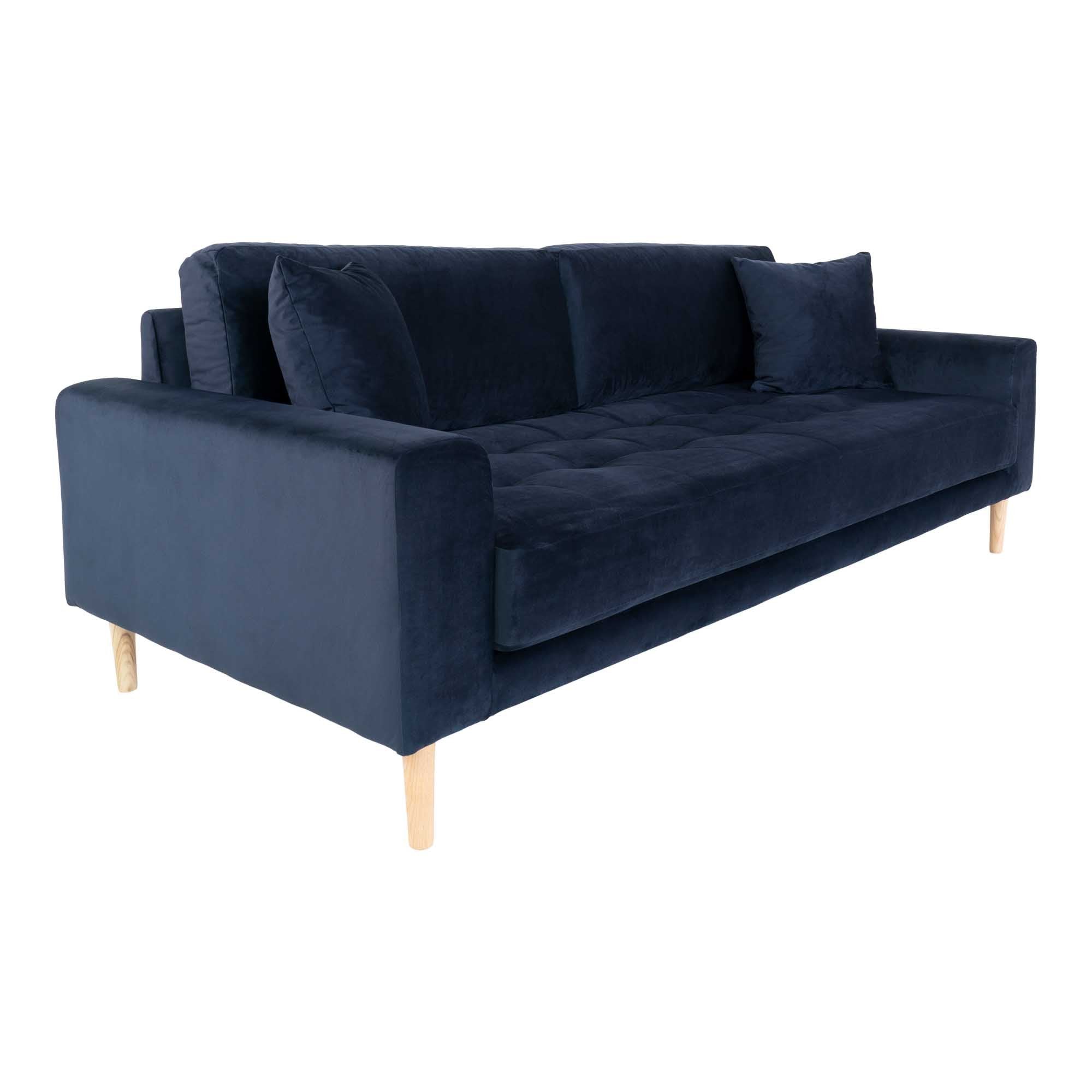 House Nordic Canapea Fixa, 3 Locuri, tapitat cu stofa, Perne Incluse, Lido M Velvet Bleumarin / Natural, l210xA93xH76 cm