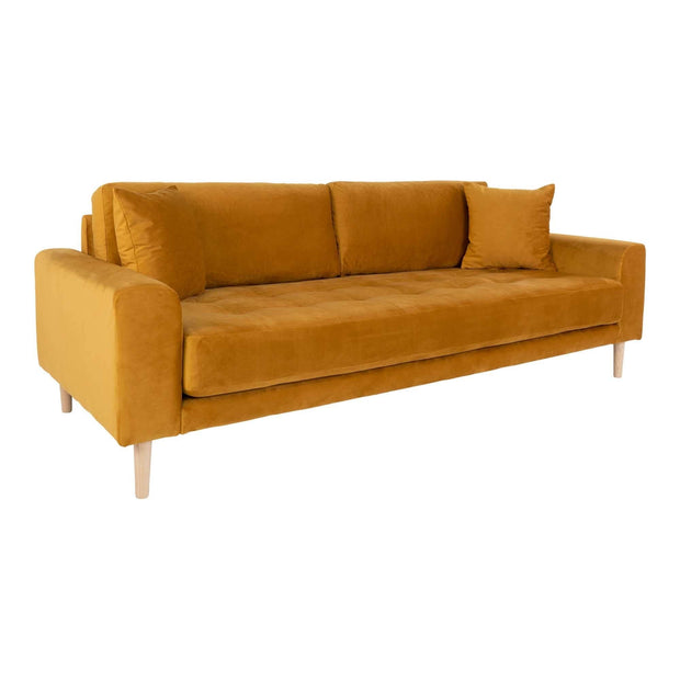 House Nordic Canapea Fixa, 3 Locuri, tapitat cu stofa, Perne Incluse, Lido M Velvet Mustariu / Natural, l210xA93xH76 cm