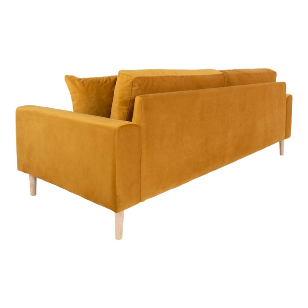 House Nordic Canapea Fixa, 3 Locuri, tapitat cu stofa, Perne Incluse, Lido M Velvet Mustariu / Natural, l210xA93xH76 cm