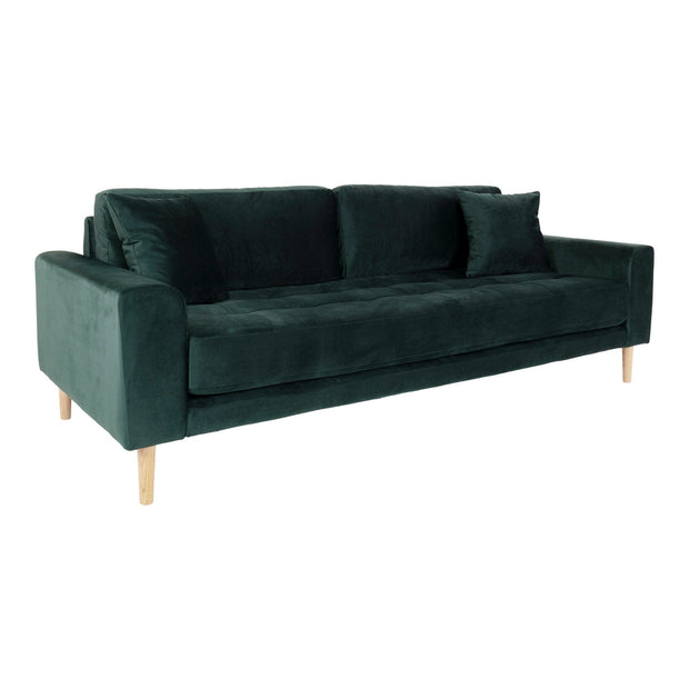 House Nordic Canapea Fixa, 3 Locuri, tapitat cu stofa, Perne Incluse, Lido M Velvet Verde Inchis / Natural, l210xA93xH76 cm