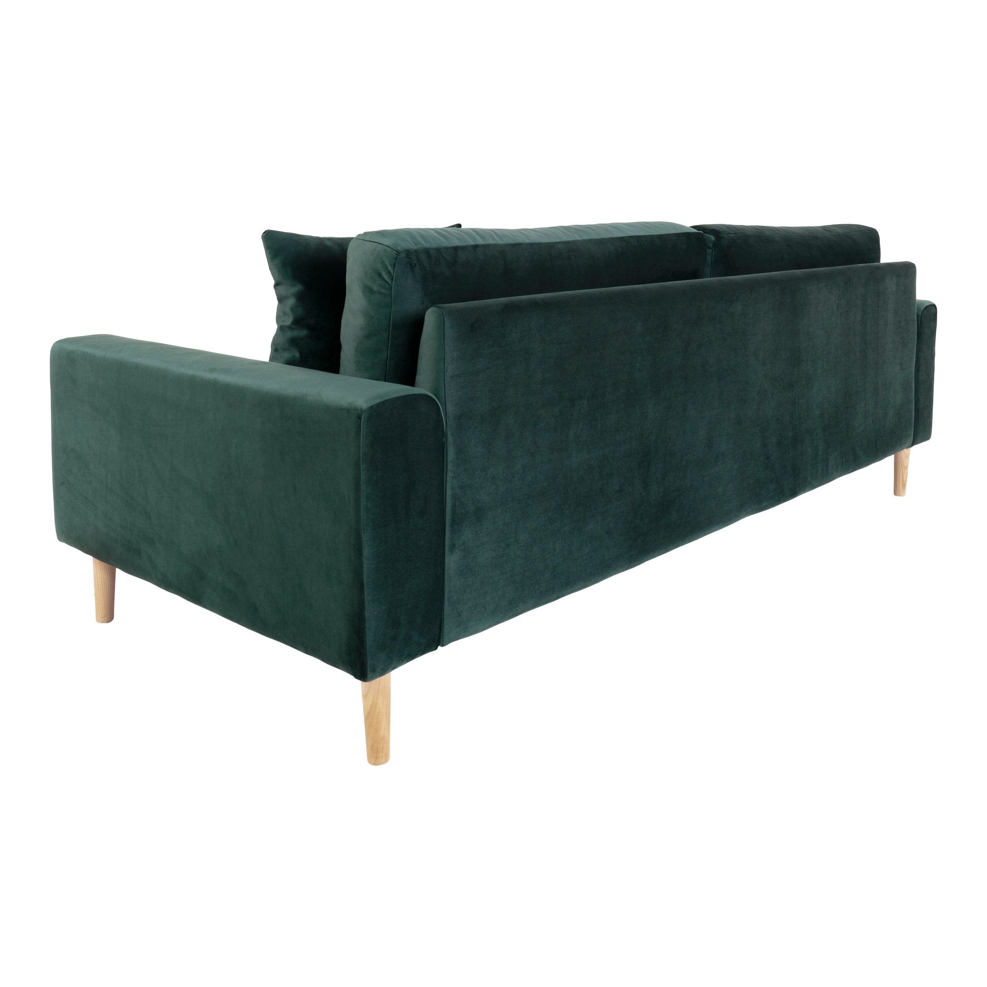 House Nordic Canapea Fixa, 3 Locuri, tapitat cu stofa, Perne Incluse, Lido M Velvet Verde Inchis / Natural, l210xA93xH76 cm