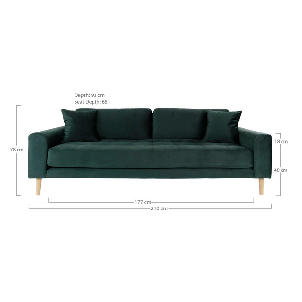 House Nordic Canapea Fixa, 3 Locuri, tapitat cu stofa, Perne Incluse, Lido M Velvet Verde Inchis / Natural, l210xA93xH76 cm