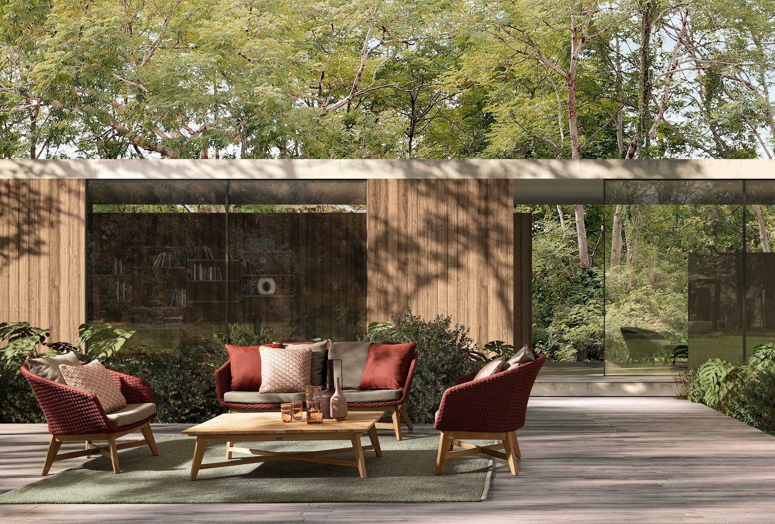 Bizzotto Canapea fixa pentru gradina / terasa, din aluminiu si lemn de tec, 2 locuri, Coachella Caramiziu / Grej / Natural, l168xA78xH77 cm