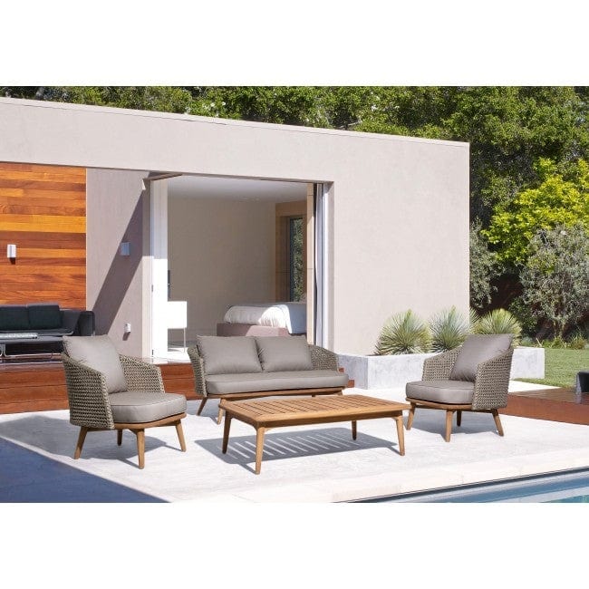 Bizzotto Canapea fixa pentru gradina / terasa, din aluminiu si lemn de tec, tapitata cu stofa, 2 locuri Ninfa Grej, l160xA81,5xH74 cm