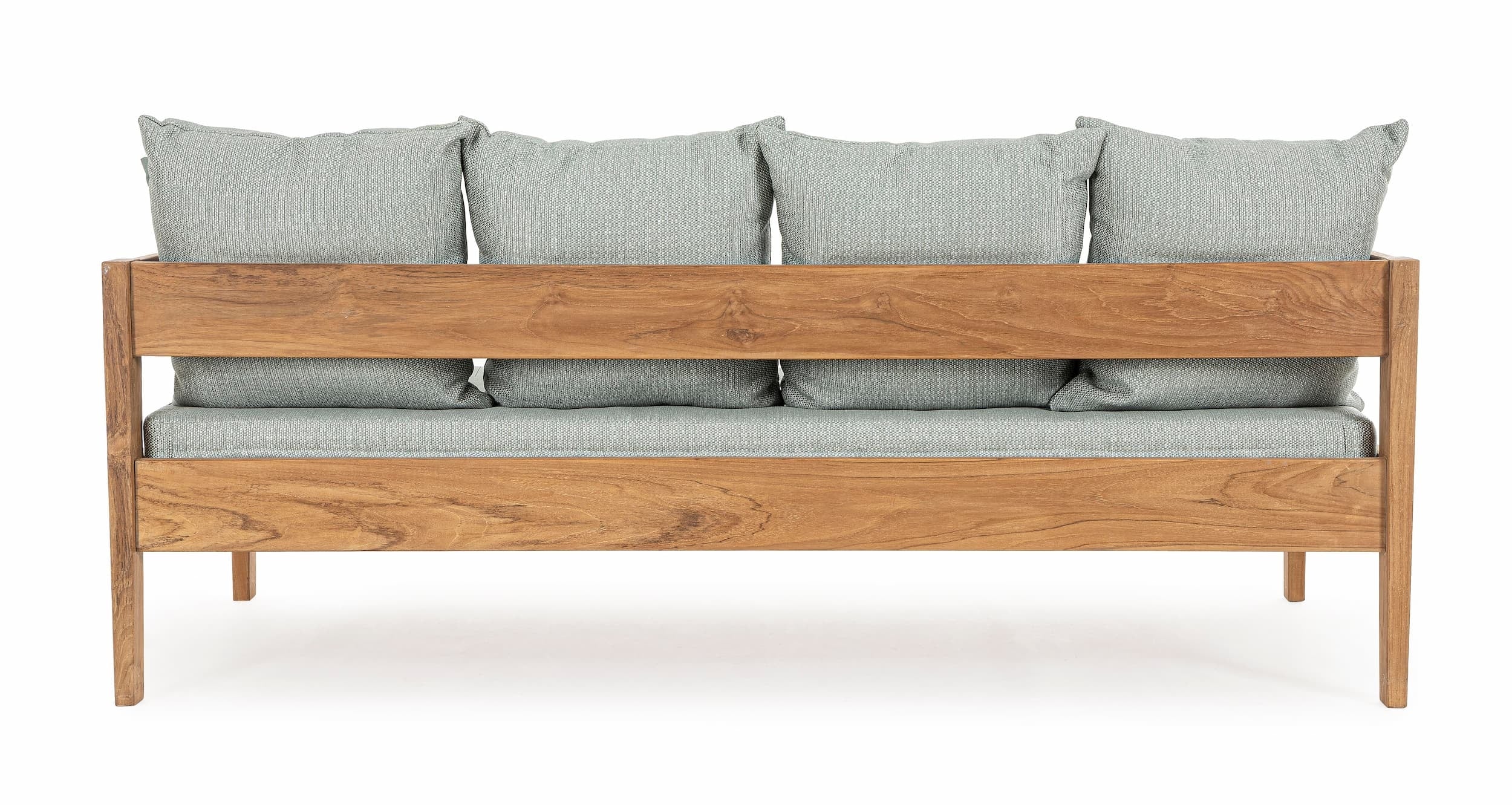 Bizzotto Canapea fixa pentru gradina / terasa, din lemn de tec, cu perne detasabile, 3 locuri, Kobo Bleu / Natural, l190xA90xH79 cm