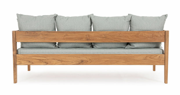 Bizzotto Canapea fixa pentru gradina / terasa, din lemn de tec, cu perne detasabile, 3 locuri, Kobo Bleu / Natural, l190xA90xH79 cm