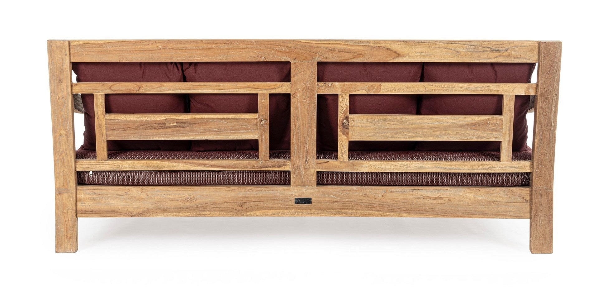 Bizzotto Canapea fixa pentru gradina / terasa, din lemn de tec, cu perne detasabile tapitate cu stofa, 3 locuri, Bali Burgundy / Natural, l190xA112xH81 cm