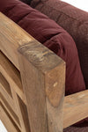 Bizzotto Canapea fixa pentru gradina / terasa, din lemn de tec, cu perne detasabile tapitate cu stofa, 3 locuri, Bali Burgundy / Natural, l190xA112xH81 cm