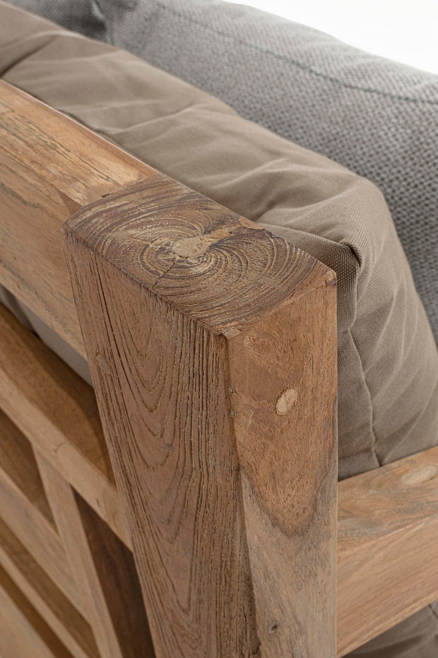 Bizzotto Canapea fixa pentru gradina / terasa, din lemn de tec, cu perne detasabile tapitate cu stofa, 3 locuri, Bali Gri / Natural, l190xA112xH81 cm