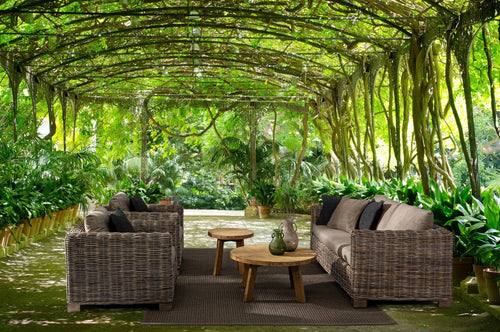 Bizzotto Canapea fixa pentru gradina / terasa, din ratan si lemn de mango, cu perne detasabile, 2 locuri, Fortaleza Natural, l162xA90xH83 cm