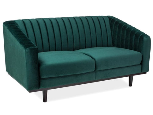 Canapea fixa tapitata cu stofa, 2 locuri Asparo II Velvet Verde Inchis / Wenge, l150xA85xH76 cm