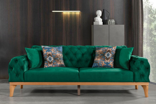 Canapea Functie Sleep, 3 Locuri, tapitata cu Stofa, Spatar Reversibil, Elena Velvet Verde, l230xA95xH85 cm - SomProduct Romania