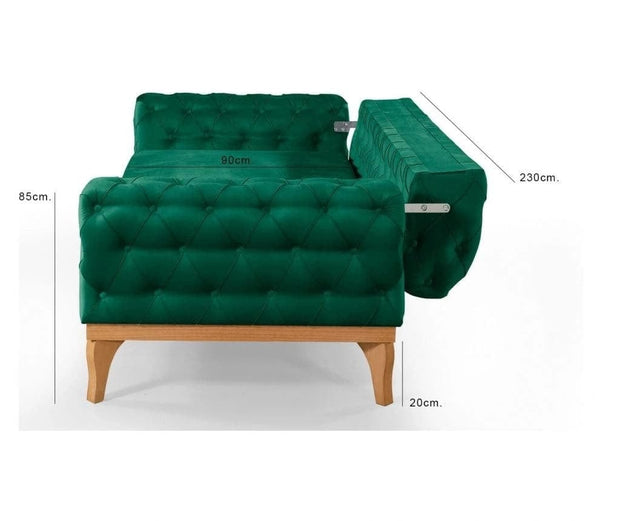 Canapea Functie Sleep, 3 Locuri, tapitata cu Stofa, Spatar Reversibil, Elena Velvet Verde, l230xA95xH85 cm - SomProduct Romania