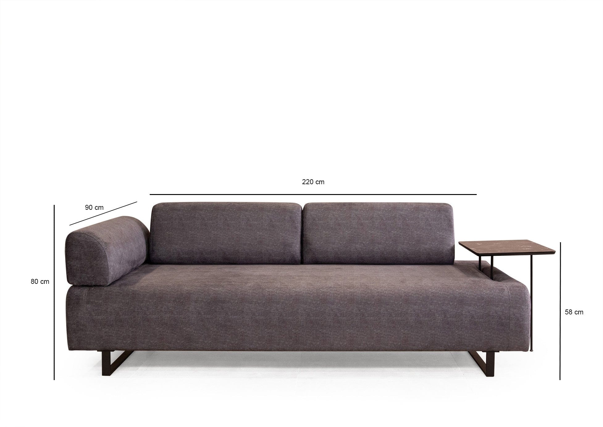 Asir Canapea Infinity Antracit Functie Sleep, cu Spuma Poliuretanica, 3 Locuri, Suprafata de Dormit 210x90 cm, tapitata cu Stofa Easy Clean, Spatar si Cotiere Detasabile, Masuta de Cafea si Perne Incluse, l220xA90xH80 cm