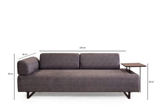 Asir Canapea Infinity Antracit Functie Sleep, cu Spuma Poliuretanica, 3 Locuri, Suprafata de Dormit 210x90 cm, tapitata cu Stofa Easy Clean, Spatar si Cotiere Detasabile, Masuta de Cafea si Perne Incluse, l220xA90xH80 cm