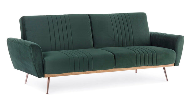 Bizzotto Canapea Johnny Velvet Verde Extensibila cu Spuma Poliuretanica, 3 Locuri, Suprafata de Dormit 180x104 cm, tapitata cu Stofa, l210xA83xH85 cm