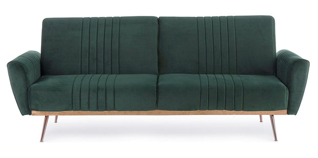 Bizzotto Canapea Johnny Velvet Verde Extensibila cu Spuma Poliuretanica, 3 Locuri, Suprafata de Dormit 180x104 cm, tapitata cu Stofa, l210xA83xH85 cm