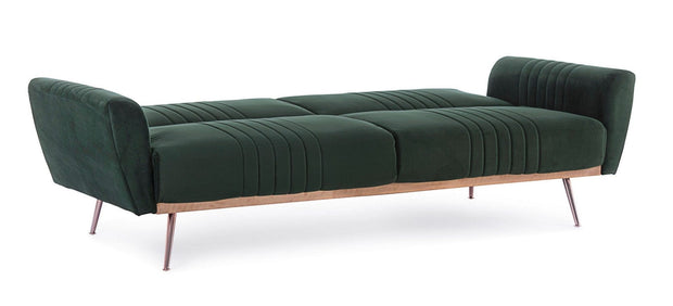 Bizzotto Canapea Johnny Velvet Verde Extensibila cu Spuma Poliuretanica, 3 Locuri, Suprafata de Dormit 180x104 cm, tapitata cu Stofa, l210xA83xH85 cm