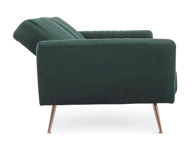 Bizzotto Canapea Johnny Velvet Verde Extensibila cu Spuma Poliuretanica, 3 Locuri, Suprafata de Dormit 180x104 cm, tapitata cu Stofa, l210xA83xH85 cm