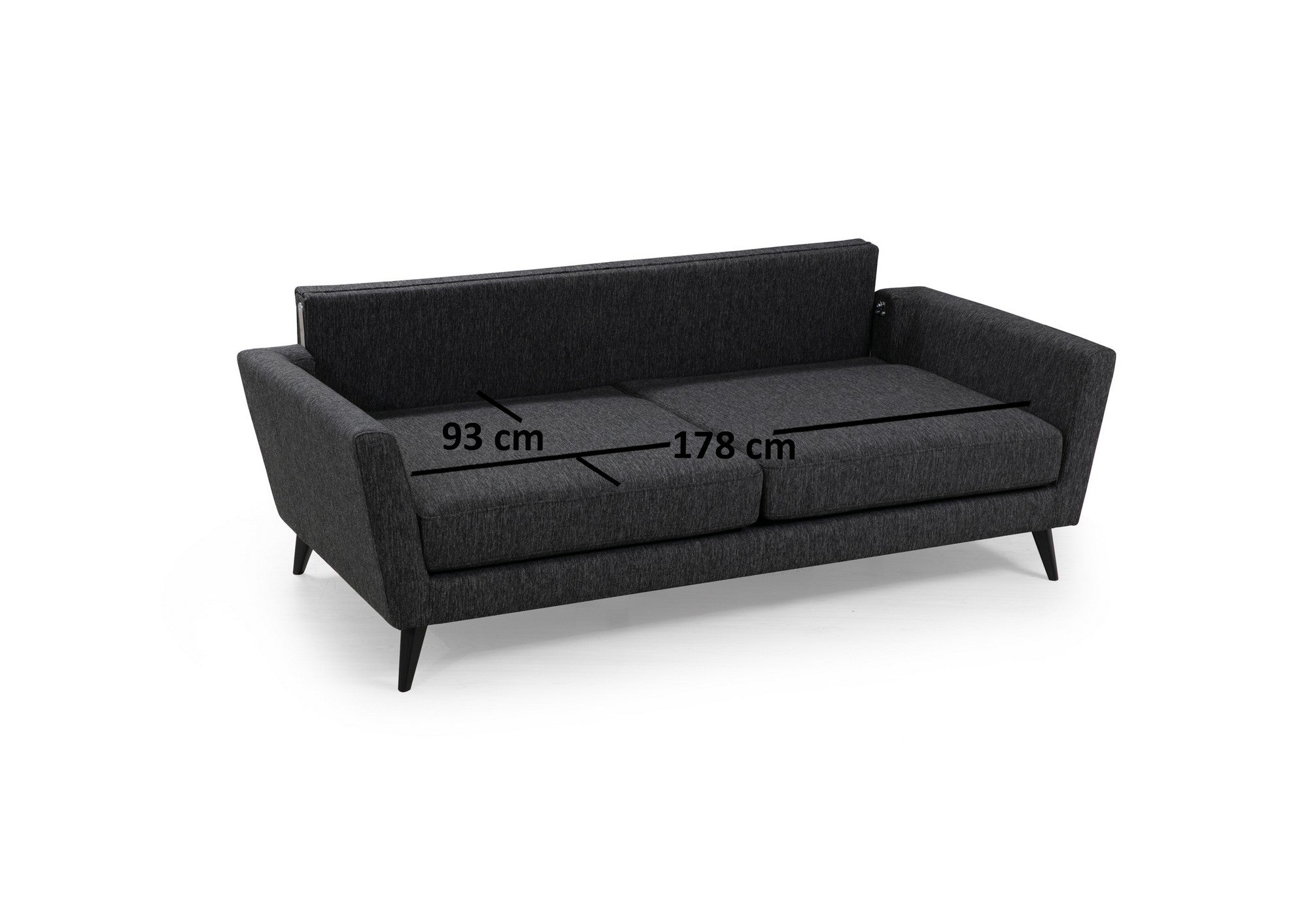 Asir Canapea Majorca Gri Inchis Functie Sleep, cu Arcuri si Spuma Poliuretanica, 3 Locuri, Suprafata de Dormit 178x93 cm, tapitata cu Stofa Easy Clean, Perne Incluse, l215xA94xH88 cm