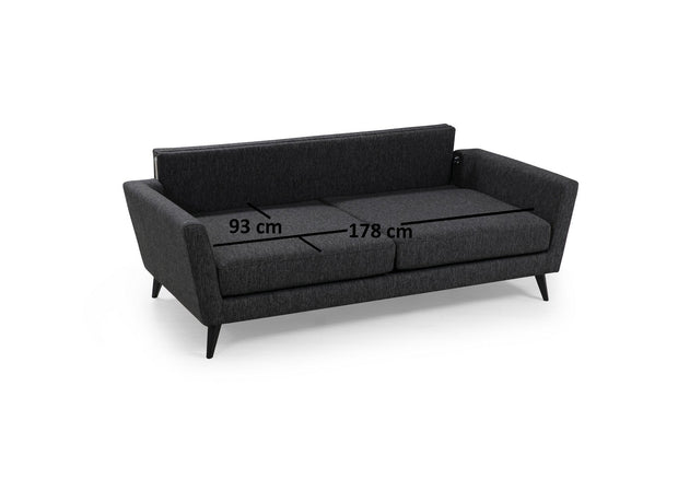 Asir Canapea Majorca Gri Inchis Functie Sleep, cu Arcuri si Spuma Poliuretanica, 3 Locuri, Suprafata de Dormit 178x93 cm, tapitata cu Stofa Easy Clean, Perne Incluse, l215xA94xH88 cm