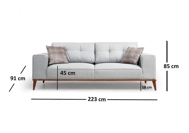 Asir Canapea Montana Gri Functie Sleep, cu Arcuri si Spuma Poliuretanica, 3 Locuri, Suprafata de Dormit 179x88 cm, tapitata cu Stofa Easy Clean, Perne Incluse, l223xA91xH85 cm