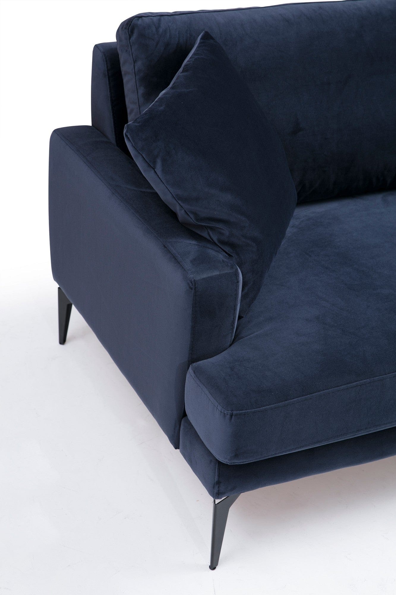 Asir Canapea Papira Velvet Bleumarin Fixa cu Spuma Poliuretanica, 2 Locuri, tapitata cu Stofa Easy Clean, Perne Incluse, l175xA90xH88 cm