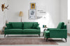 Asir Canapea Papira Velvet Verde Fixa cu Spuma Poliuretanica, 2 Locuri, tapitata cu Stofa Easy Clean, Perne Incluse, l175xA90xH88 cm