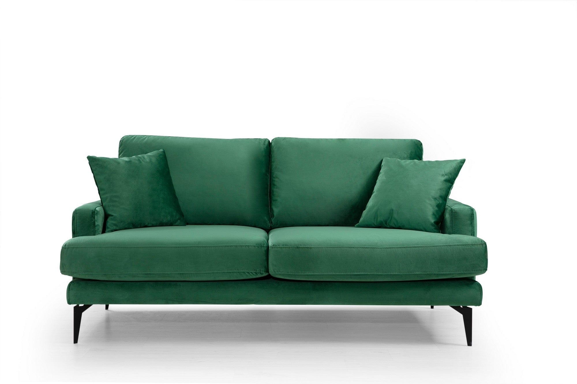 Asir Canapea Papira Velvet Verde Fixa cu Spuma Poliuretanica, 2 Locuri, tapitata cu Stofa Easy Clean, Perne Incluse, l175xA90xH88 cm