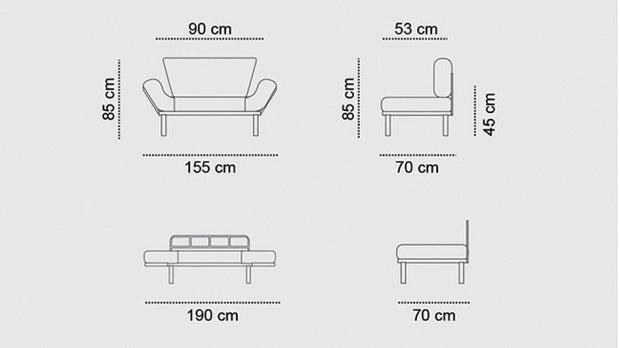 Canapea pentru terasa, stofa si cadru metalic, 2 locuri Nita Gri, l155xA70xH85 cm - SomProduct Romania