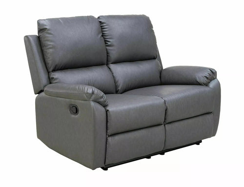 Canapea Recliner, 2 locuri, tapitata cu piele ecologica, Spencer 2 Buffalo Gri / Negru, l136xA94xH101 cm