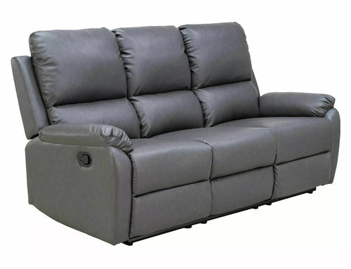 Canapea Recliner, 3 locuri, tapitata cu piele ecologica, Spencer 3 Buffalo Gri / Negru, l193xA94xH101 cm