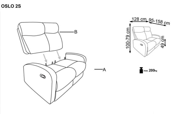 Canapea Recliner tapitata cu stofa, 2 locuri Osmond 2S Gri inchis, l128xA95xH100 cm (8)