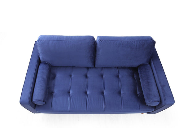 Asir Canapea Rome Velvet Bleumarin Fixa cu Spuma Poliuretanica, 2 Locuri, tapitata cu Stofa Easy Clean, Perne Incluse, l175xA90xH70 cm