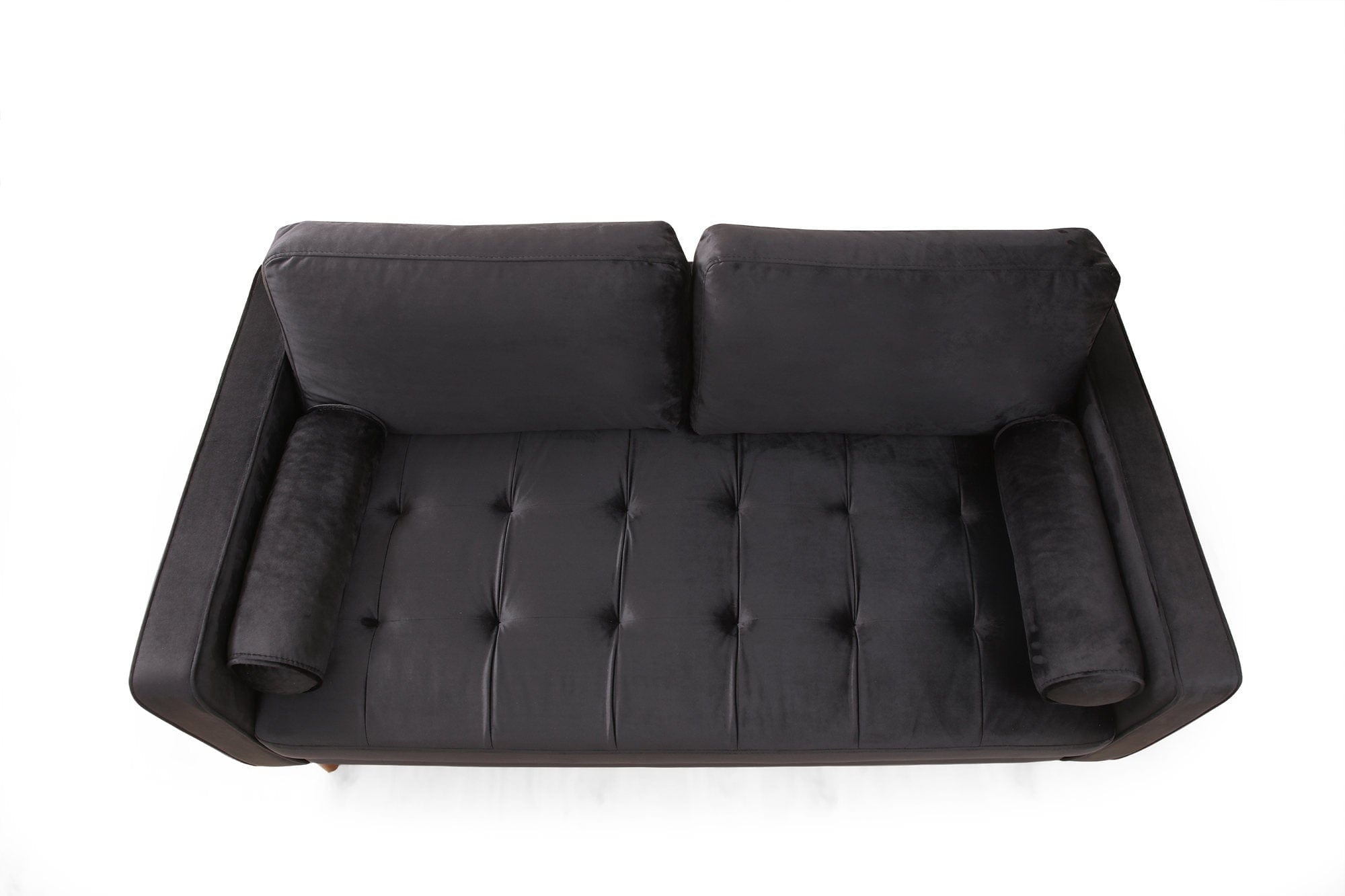 Asir Canapea Rome Velvet Negru Fixa cu Spuma Poliuretanica, 2 Locuri, tapitata cu Stofa Easy Clean, Perne Incluse, l175xA90xH70 cm