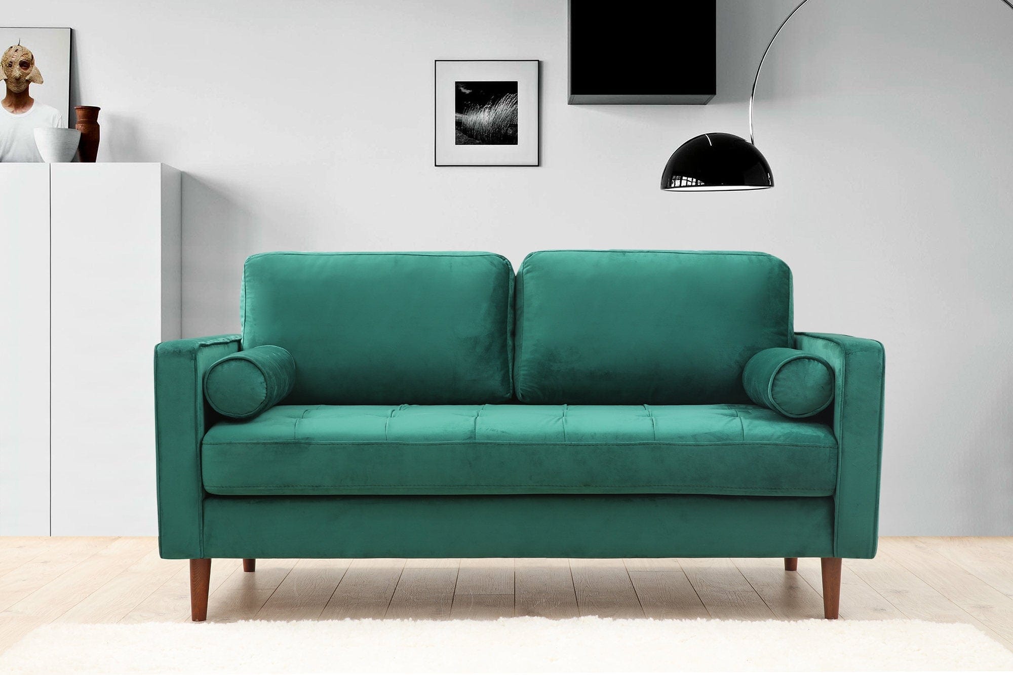 Asir Canapea Rome Velvet Verde Fixa cu Spuma Poliuretanica, 2 Locuri, tapitata cu Stofa Easy Clean, Perne Incluse, l175xA90xH70 cm