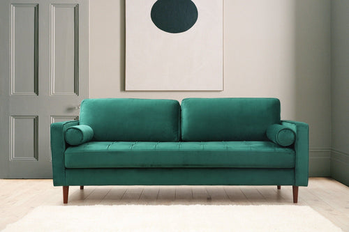 Asir Canapea Rome Velvet Verde Fixa cu Spuma Poliuretanica, 3 Locuri, tapitata cu Stofa Easy Clean, Perne Incluse, l215xA90xH70 cm