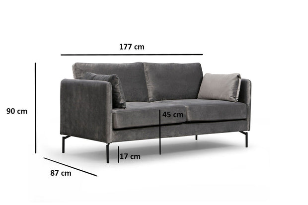 Asir Canapea Sino Velvet Fixa cu Spuma Poliuretanica, 2 Locuri, tapitata cu Stofa Easy Clean, Perne Incluse, l177xA87xH90 cm