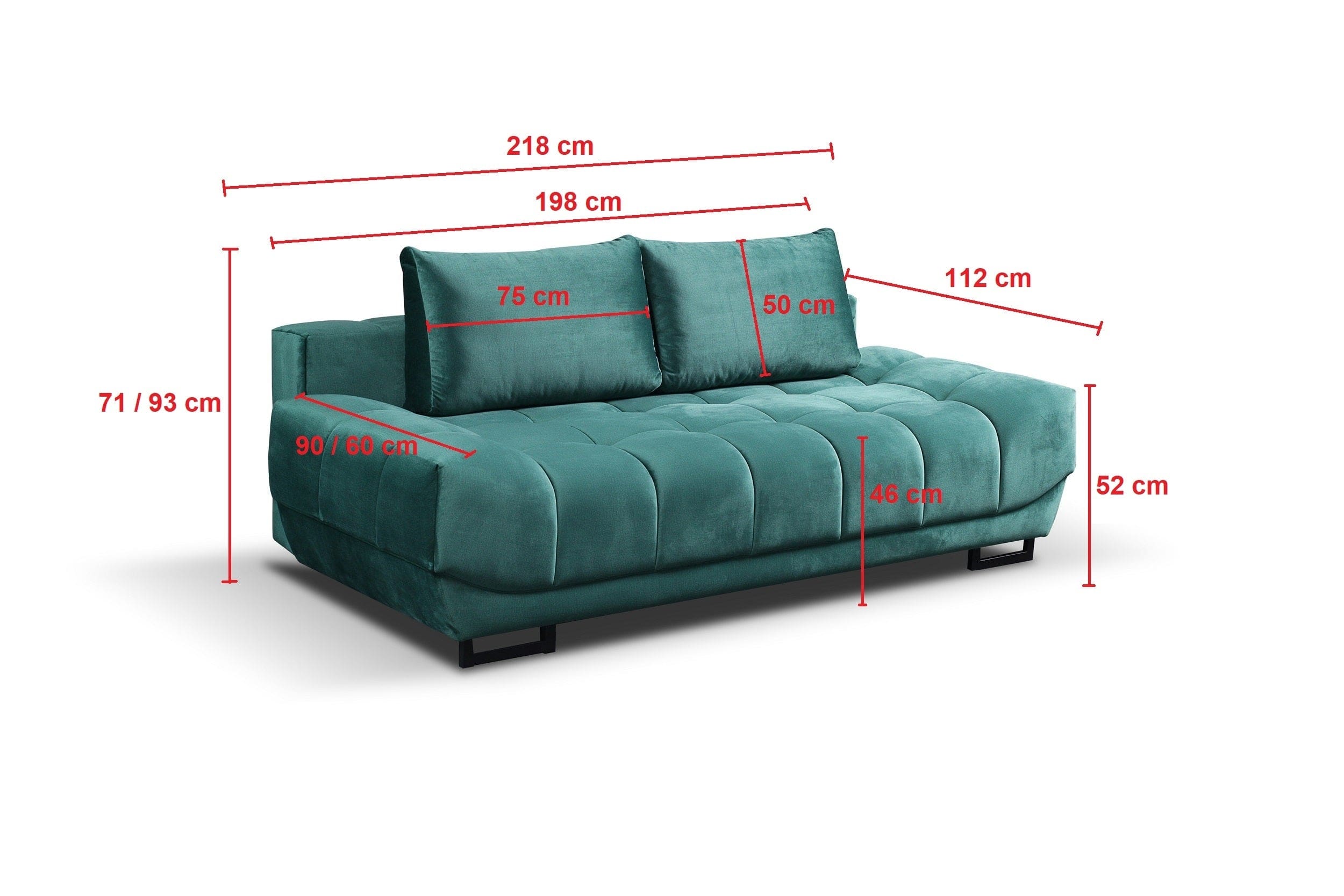 Canapea Vince Extensibila cu Arcuri Ondulate si Spuma Poliuretanica HR, 3 Locuri, Suprafata de Dormit 198x160 cm, cu Lada de Depozitare, Perne Incluse, l218xA112xH71 cm (3)