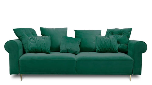 Canapea Extensibila, 3 Locuri, Lada de Depozitare, tapitata cu stofa, Perne Incluse, Claires B Velvet Verde, l248xA95xH96 cm