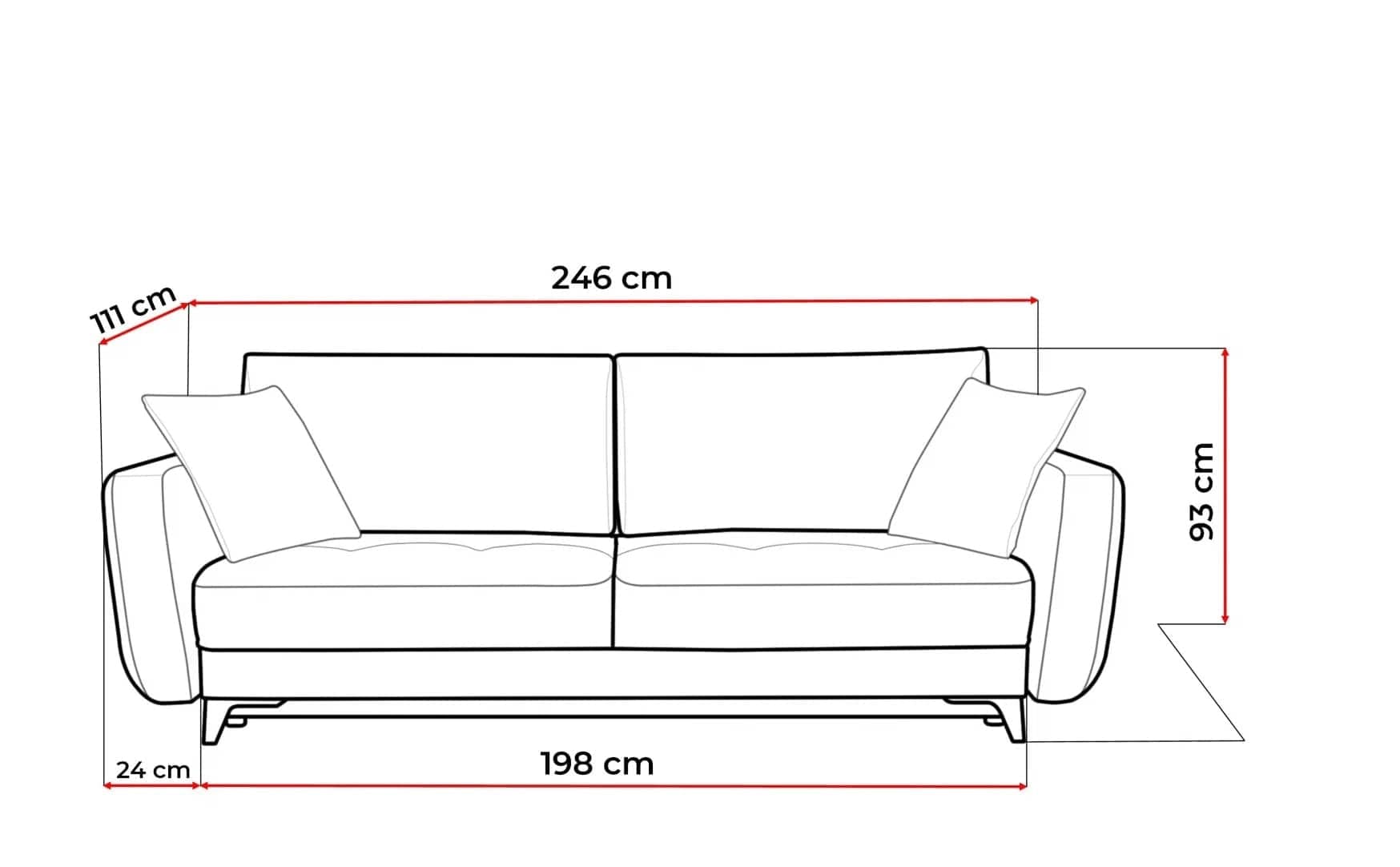 Canapea Extensibila, 3 Locuri, Lada de Depozitare, tapitata cu Stofa, Perne Incluse, Kary Maro, l246xA111xH93 cm (4)