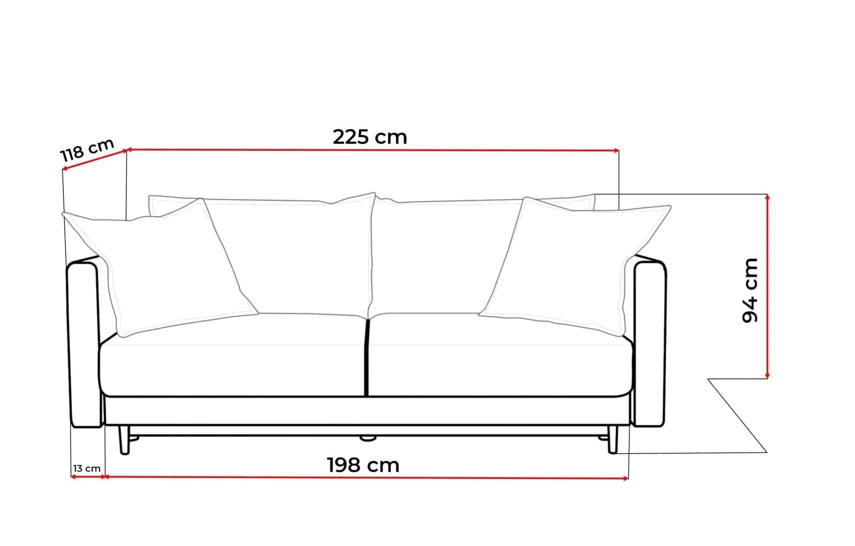 Canapea Extensibila, 3 Locuri, Lada de Depozitare, tapitata cu stofa, Perne Incluse, Rosini Somon, l225xA118xH94 cm (4)