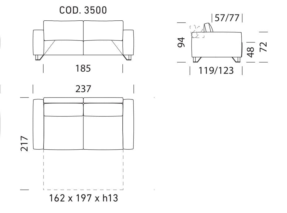 Canapea Extensibila, 3 Locuri, tapitata cu stofa, Spatar Reglabil, Simple 160 Ivoir, l237xA119xH94 cm (2)