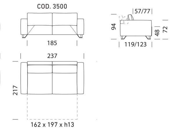 Canapea Extensibila, 3 Locuri, tapitata cu stofa, Spatar Reglabil, Simple 160 Ivoir, l237xA119xH94 cm (2)