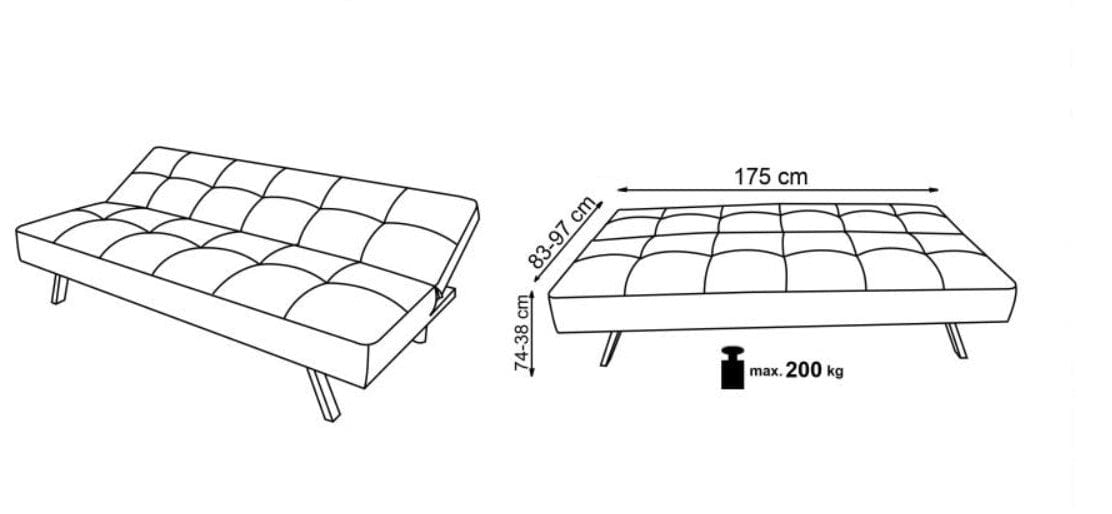 Canapea extensibila tapitata cu stofa, 2 locuri Carsten Gri inchis, l175xA83xH74 cm (3)