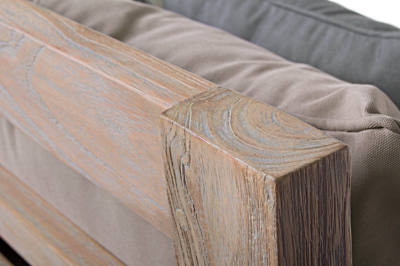 Canapea fixa pentru gradina / terasa, din lemn de tec, cu perne detasabile tapitate cu stofa, 3 locuri, Bali Grej / Natural, l190xA112xH81 cm (6)