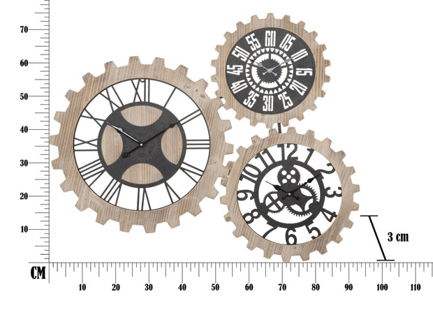 Mauro Ferretti Ceas de perete Three Gears Natural / Negru, 93 x 74 cm